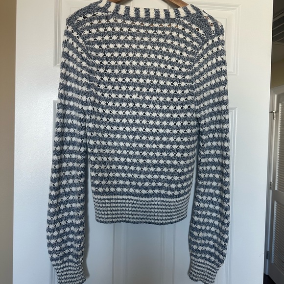 Veronica Beard Navy and White V-Neck Button-Down Cardigan Sweater. Medium. - Picture 3 of 7